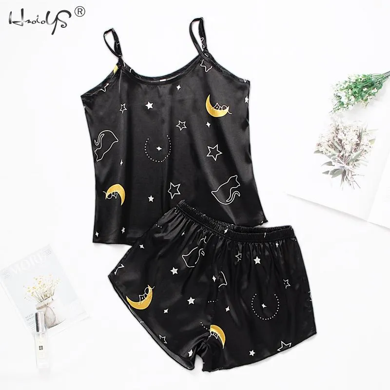 Womens Satin Silk Lace Cami Vest Shorts Pyjamas Set